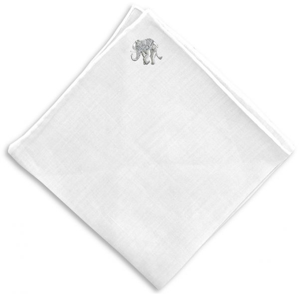 Lucky Elephant: White Linen Pocket