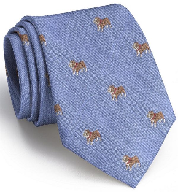 Bulldog English Woven Pedigree: Tie - Blue