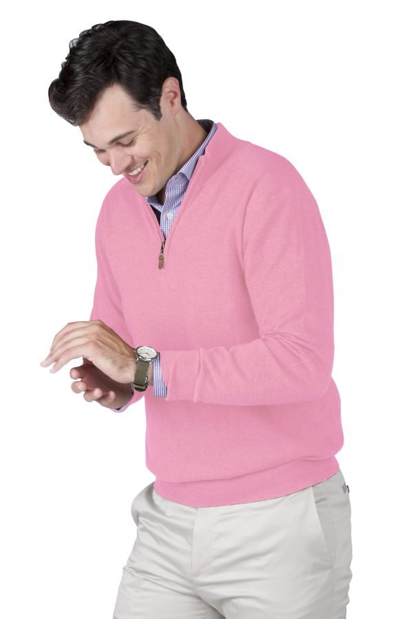 100% Merino Wool Quarter Zip Sweater – Flamingo