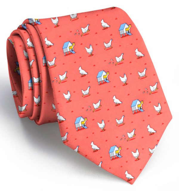 Fox in the Hen House Tie: Extra Long - Coral 1