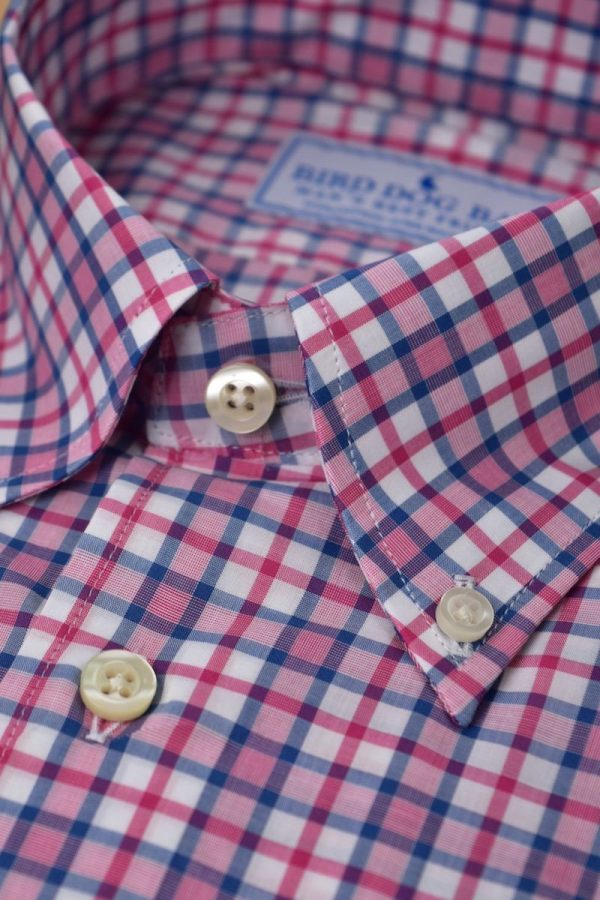 Stratford: Woven Cotton Shirt - Fuchsia/Blue