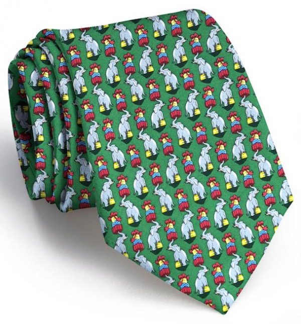 Holiday Elephants: Tie - Green