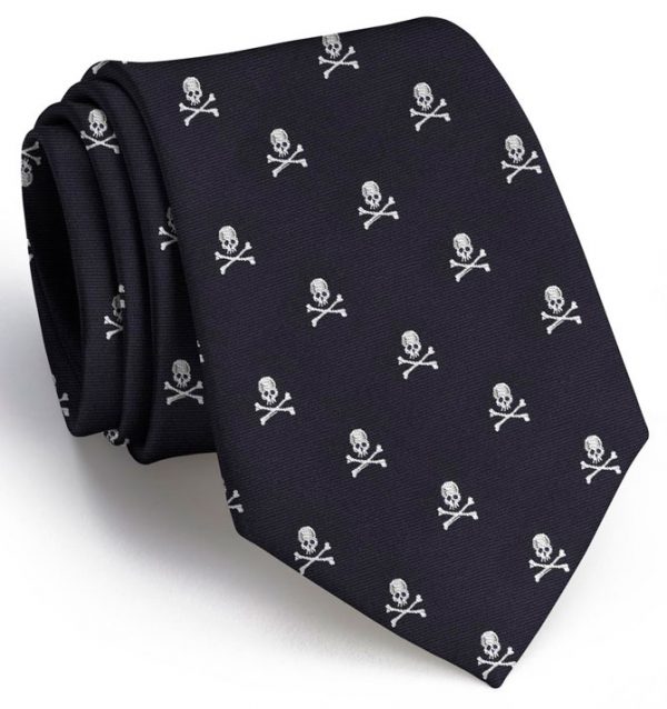 Skull & Crossbones Club Tie: Extra Long - Black