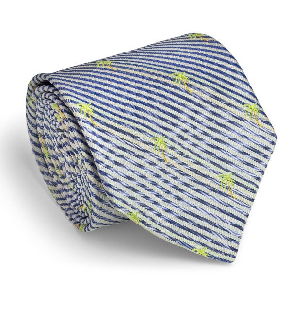 Palm Seersucker: Tie - Navy/White