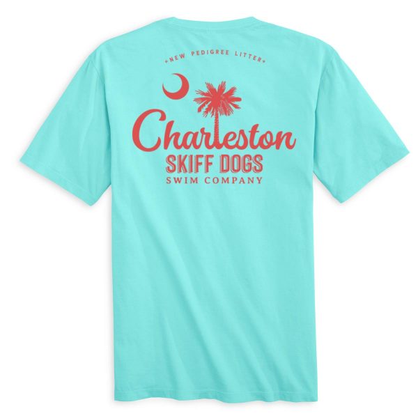 Skiff Dogs Hometown: Pocket Short Sleeve T-Shirt - Aquamarine/Pink
