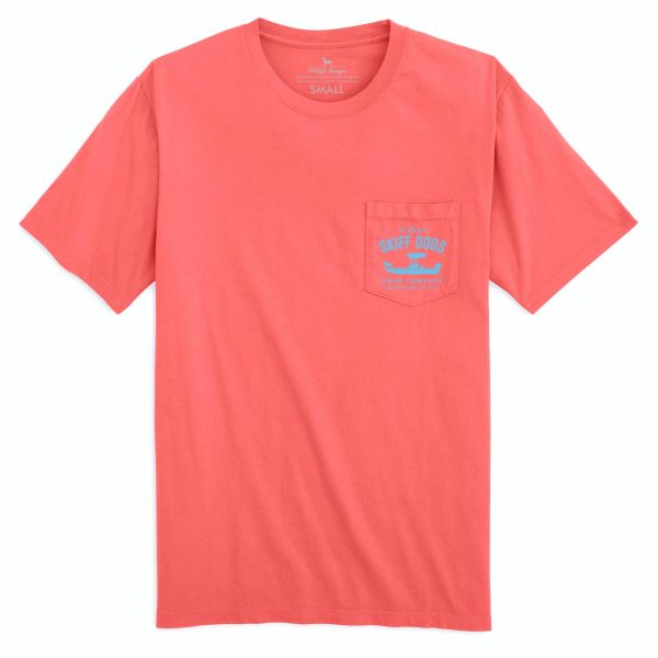 Skiff Dogs Hometown: Pocket Short Sleeve T-Shirt - Coral/Light Blue