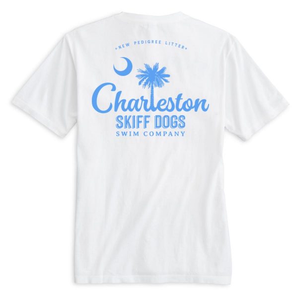 Skiff Dogs Hometown: Pocket Short Sleeve T-Shirt - White/Light Blue