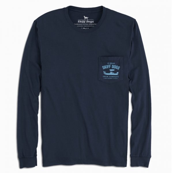 Motorin' Marlin: Pocket Long Sleeve T-Shirt - Navy