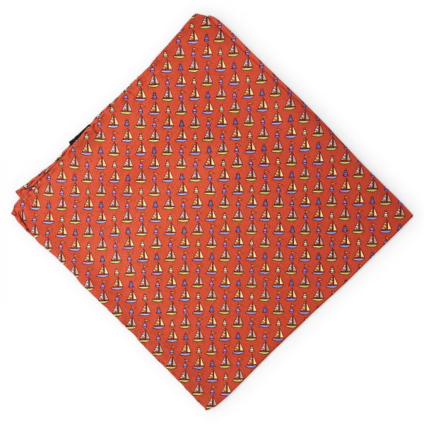 Sailboats & Buoys: Silk Pocket Square - Red