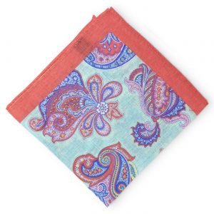 Paisley II: Linen Pocket Square - Coral