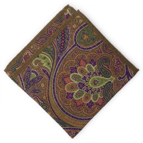 Paisley Dot: Silk/Wool Pocket Square - Green