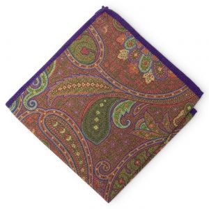 Paisley Dot: Silk/Wool Pocket Square - Purple
