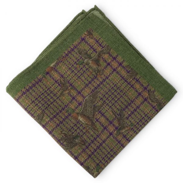 Pheasant Plaid: Wool Pocket Square - Green