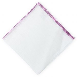 Half Moon: Linen Pocket Square - White/Pink