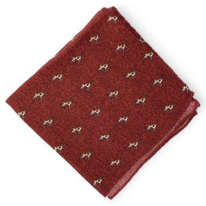 Herringbone Hunter: Wool Pocket Square - Red