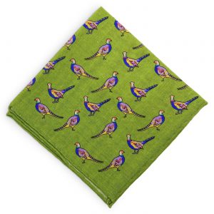 Pheasants: Silk/Wool Pocket Square - Green